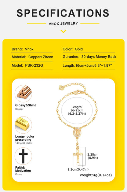 Vnox Virgin Mary Bracelets Necklaces For Women Men,Delicate Jesus Cross Pendent,Christian Catholic Hand Neck Jewelry Set Gifts