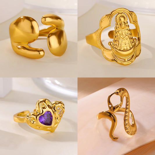 Free Shipping Luxury Heart Gug Snake Rings For Women Stainless Steel Gold Color Geometric Ring Fashion Wedding Couple Jewelry