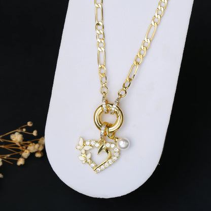 High Quality Gold Color 3:1 Chain Heart Shape Star Zirconia Pendant Necklace Charm for Woman Girl New Fashion Jewelry Wholesale