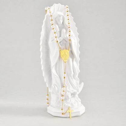 Imitation Pearl Beaded Chain Holy Virgin Mary Y-Shaped Necklace, Stainless Steel Cross Pendant Necklace,Religious Prayer Jewelry
