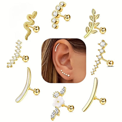 1/4/6/8Pcs 16G Stainless Steel Screw Back Stud Earrings for Women,Cubic Zerconia Cartilage Conch Helix Ear Piercing Jewelry