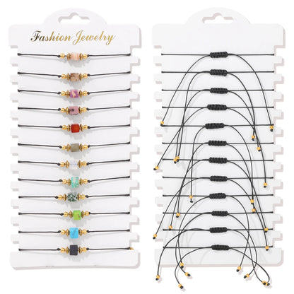 Wholesale 12Pcs/Set Colorful Natural Stone Bracelets Adjustable Rope Braided Bracelet Handmade Bohemia Bracelets with Cards