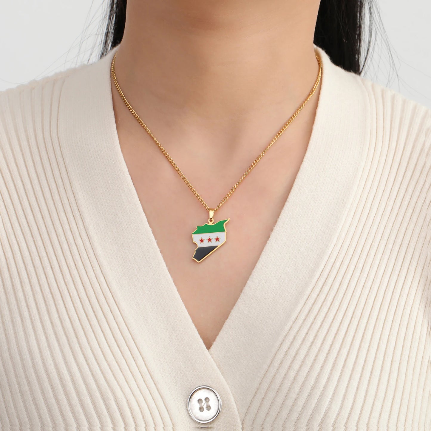 LIKGREAT Trendy Syria Map Flag Pendant Necklaces Stainless Steel Syrians Map Hiphop Jewelry Gift for Women Men