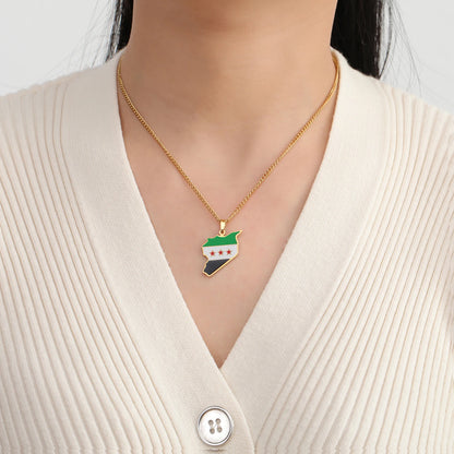 LIKGREAT Trendy Syria Map Flag Pendant Necklaces Stainless Steel Syrians Map Hiphop Jewelry Gift for Women Men