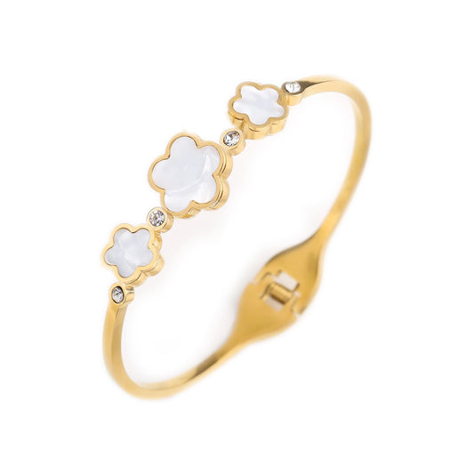 Classic Luxury Stainless Steel Five-Leaf Flower Open Bracelet Simple For Woman Girl New Fashion Party Anniversary Jewelry Clover