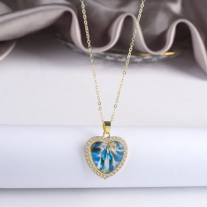 Fine Trendy Heart Shape Religious Figure Virgin Mary Pendant Necklace Fine Holiday Party Catholic Jewelry Gift Wholesale