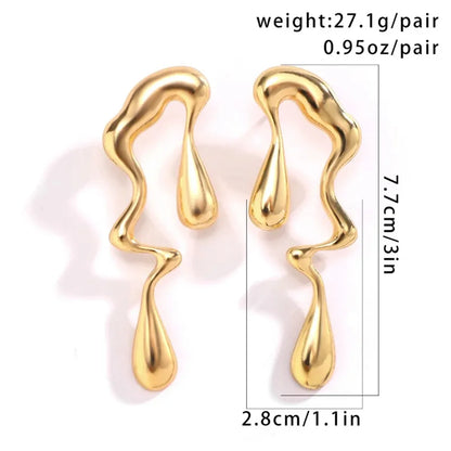 2pcs Irregular Vintage Stainless Steel Water Drops Ear Studs