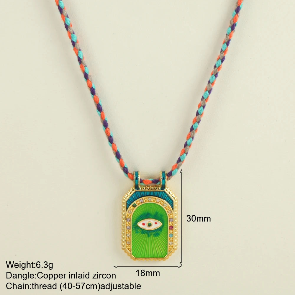Bohemian POP Art Heart Necklace For Women Gothic Evil Blue Eye Collars Handwoven Wool Chain Choker Tarot Card Summer Jewelry