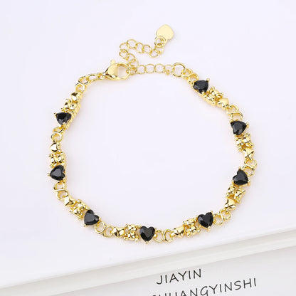 Gold-plated Heart Shape Crystal Cute Animal Bear Adjustable Bracelet Luxury for Women Girls New Fashion Party Jewelry Fine Gift