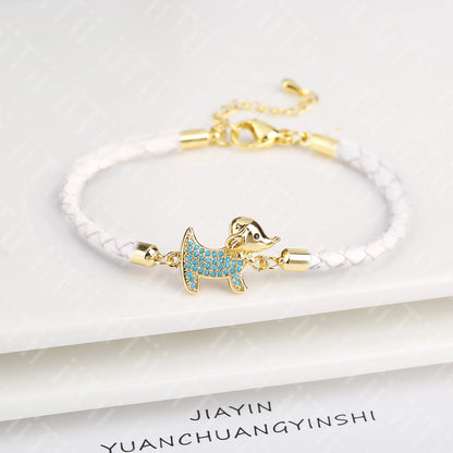 High Quality Zirconia Puppy Snake Elephant Cat Leopard Animal Theme Leather Rope Braided Bracelet for Man Woman Party Jewelry