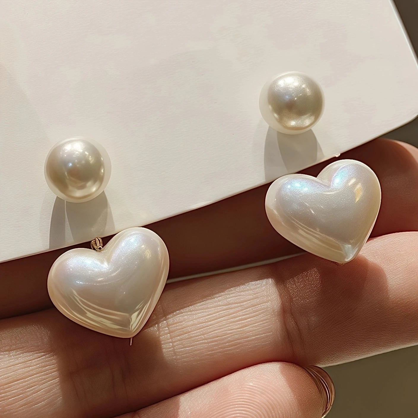 2Pcs Comfortable Delicate Simple Elegant Retro Sexy Imitation Pearl Heart Pendant Earrings,Fashion Female Valentine's Day Gifts