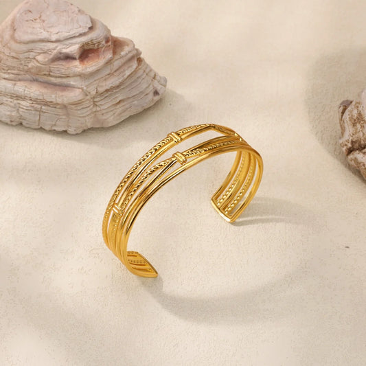 Free Shipping Geometric Multilayer Bracelet For Women Stainless Steel Gold Color Bangle Exquisite Classic New Fashion Jewelry