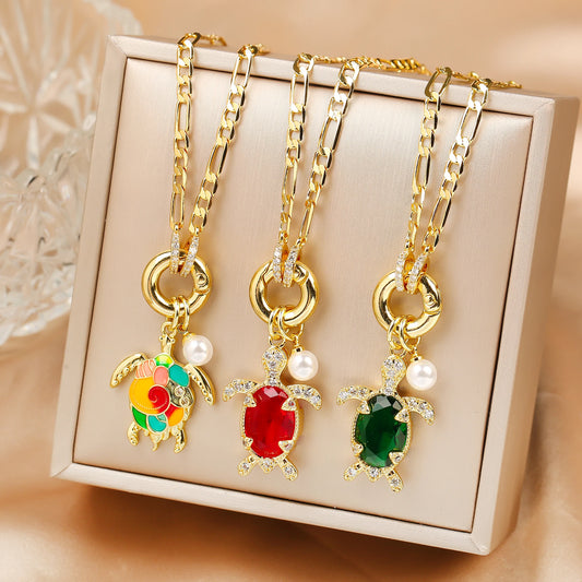Hot Sale Cute Crystal Sea Turtle Animal Pendant Necklace High Quality Women Girls Casual Party Clavicle Chain Jewelry Gift