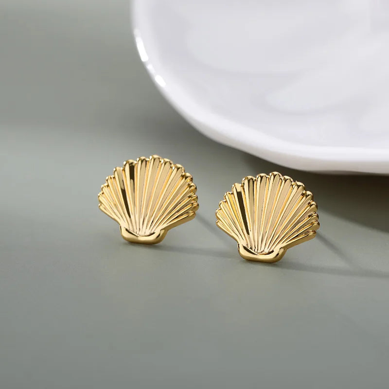 Minimalist Shell Earrings For Women Girls Korean Fashion Stainless Steel Shell Piercing Stud Earring Wedding Aesthetic Jewelry