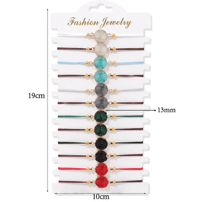 Wholesale 12Pcs/Set Colorful Natural Stone Bracelets Adjustable Rope Braided Bracelet Handmade Bohemia Bracelets with Cards