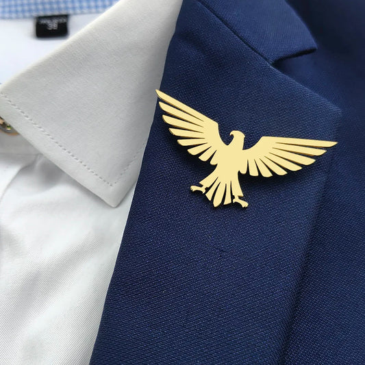Fashion punk style hollow eagle stainless steel gold-plated 18K brooch, black suit accessories, wedding matching set