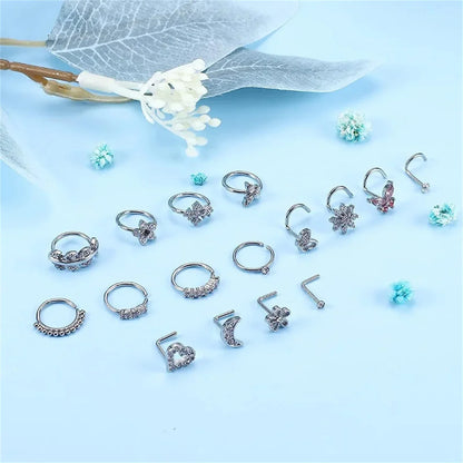 16 Pcs 20G 316 Stainless Steel Hypoallergenic Nose Studs Set