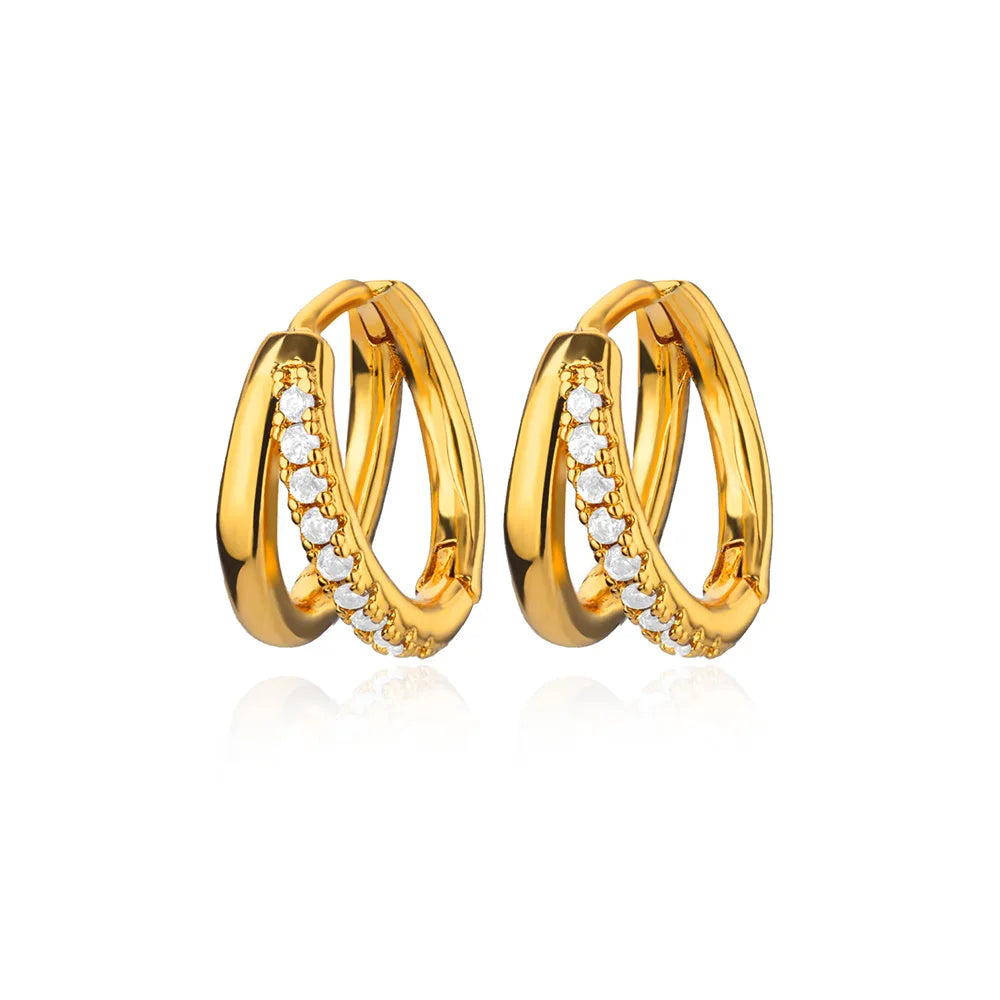 Zircon Crystal Round Earrings for Women Stainless Steel Gold Color Piercing Ear Stud 2024 New Wedding Party Jewelry Famale Gift