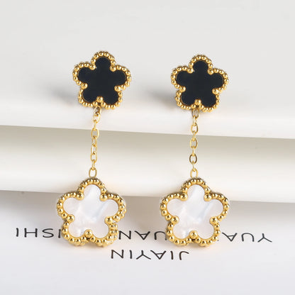 7 Color Bracelet Earrings Stainless Steel Five Leaf Flower Jewelry Set High Quality Woman Classic Daily Party Jewelry Clover New