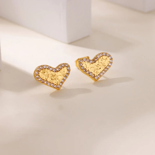 Free Shipping Vintage Zircon Heart Stud Earrings For Women Stainless Steel Piercing Earring 2025 New Fashion Wedding Jewelry