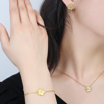 Waterproof Clover five-leaf flower Metal Laser Stainless Steel Jewelry Set Classic for Woman Luxury Party Jewelry Daily Wear