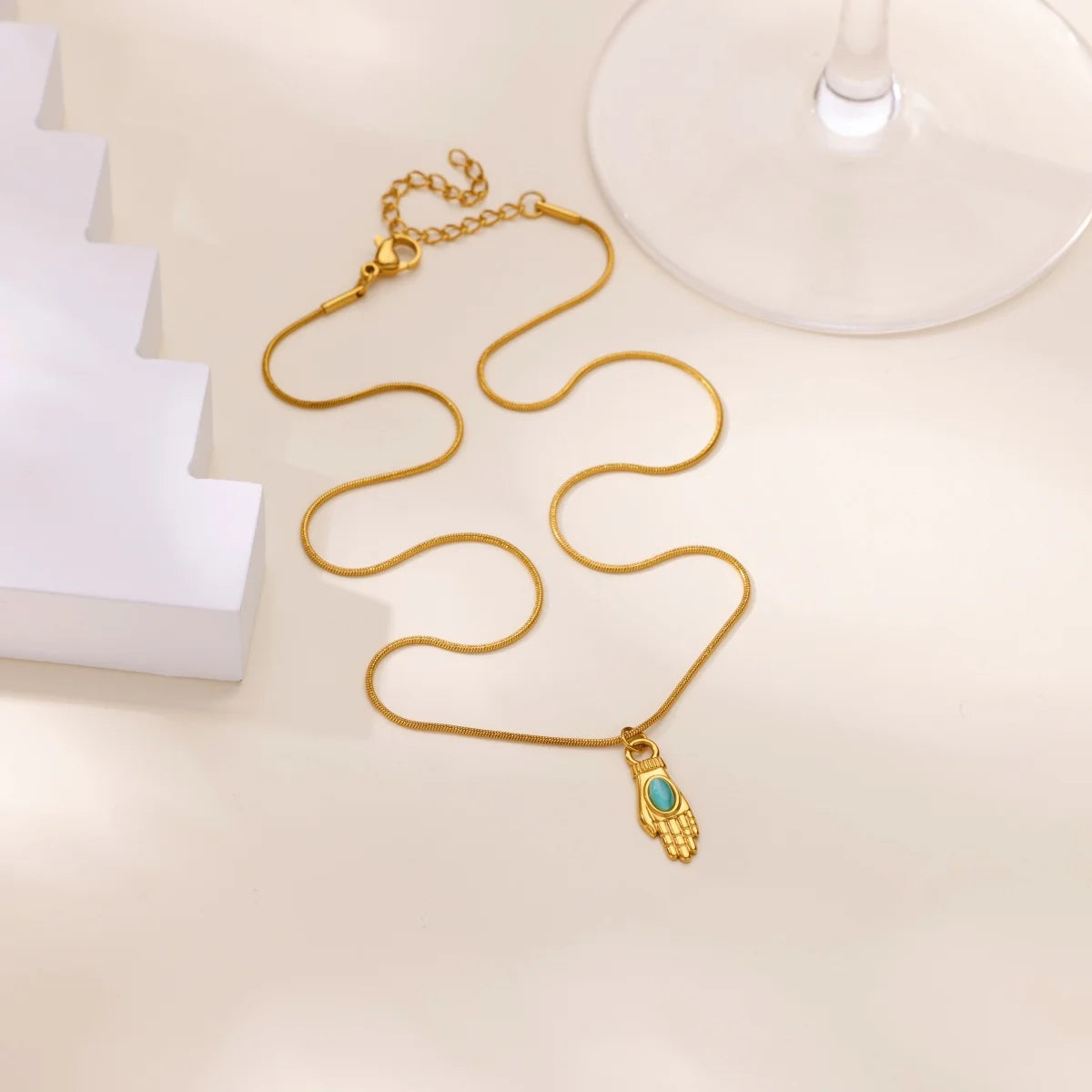 Free Shipping Opal Hand Pendant Necklaces For Women Stainless Steel Chain Collar Necklace 2025 New Summer Beach Jewelry