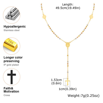 Beads Rosary Necklace Cross Pendant For Women,virgin Mary St Benedict Y Shape Drop Necklace, Protection Jewelry
