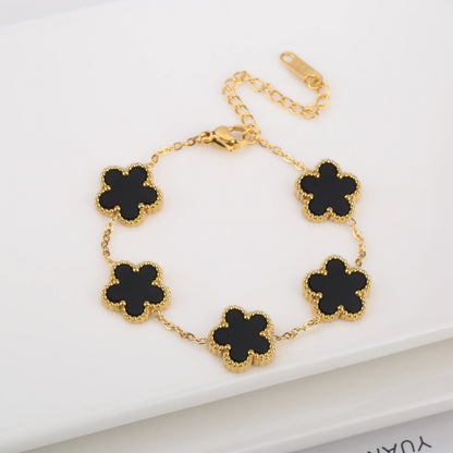 Fashion Stainless Steel Five Leaf Flower Women Jewelry Set Bracelet Necklace Earrings Simple for Woman Clover Brand Jewelry