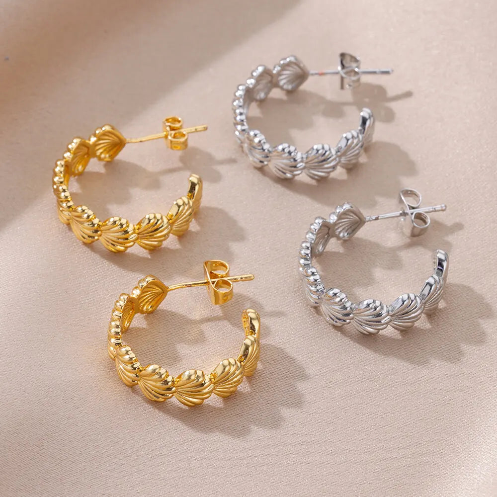 Boho Shell Earrings For Women Stainless Steel Gold Color Piercing Stud Earring 2024 Luxury Beach Summer Jewelry Birthday Gift