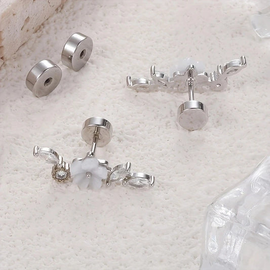 2Pcs 16G Stainless Steel Screw Back Stud Earrings for Women,Cubic Zerconia Cartilage Conch Helix Ear Piercing Jewelry