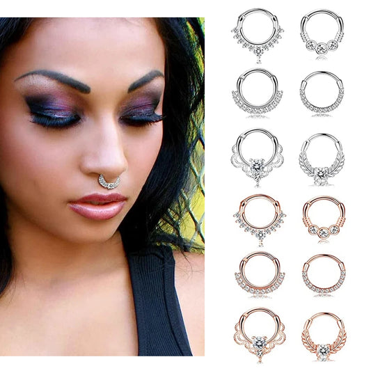 6Pcs 16G Fashion Stainless Steel Septum Clicker Nose Rings,Cartilage Tragus Helix Daith Earring Hypoallergenic Piercing Jewelry