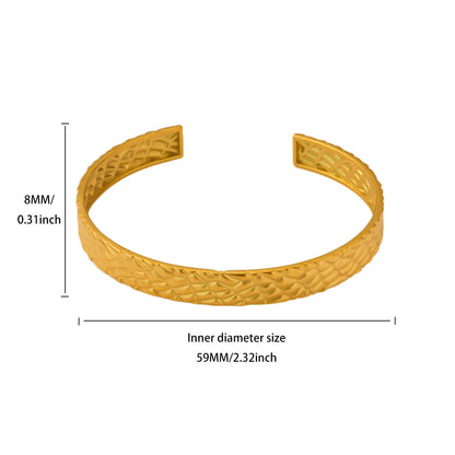 Free Shipping Classic Texture Geometric Open Bangle Bracelet For Women Stainless Steel Gold Color Exquisite Bracelet Jewelry