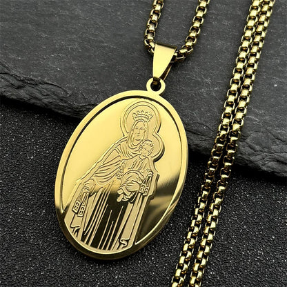 Hip Hop Virgin Mary Medal Our Lady of Guadalupe Necklace Stainless Steel Pendant Necklace Women/Men Jewelry virgen de guadalupe