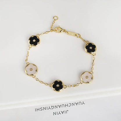 Trendy Creative Adjustable Round Five Leaf Flower Gold-Plated Bracelet Luxury for Women Daily Party Jewelry Accessories Clover