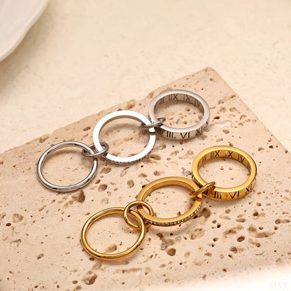 JOVO LOVE Three Layers Roman Numerals Stacking Ring for Women  Stainless Steel Our Fingers Chain Shape Variable Crystal Rings