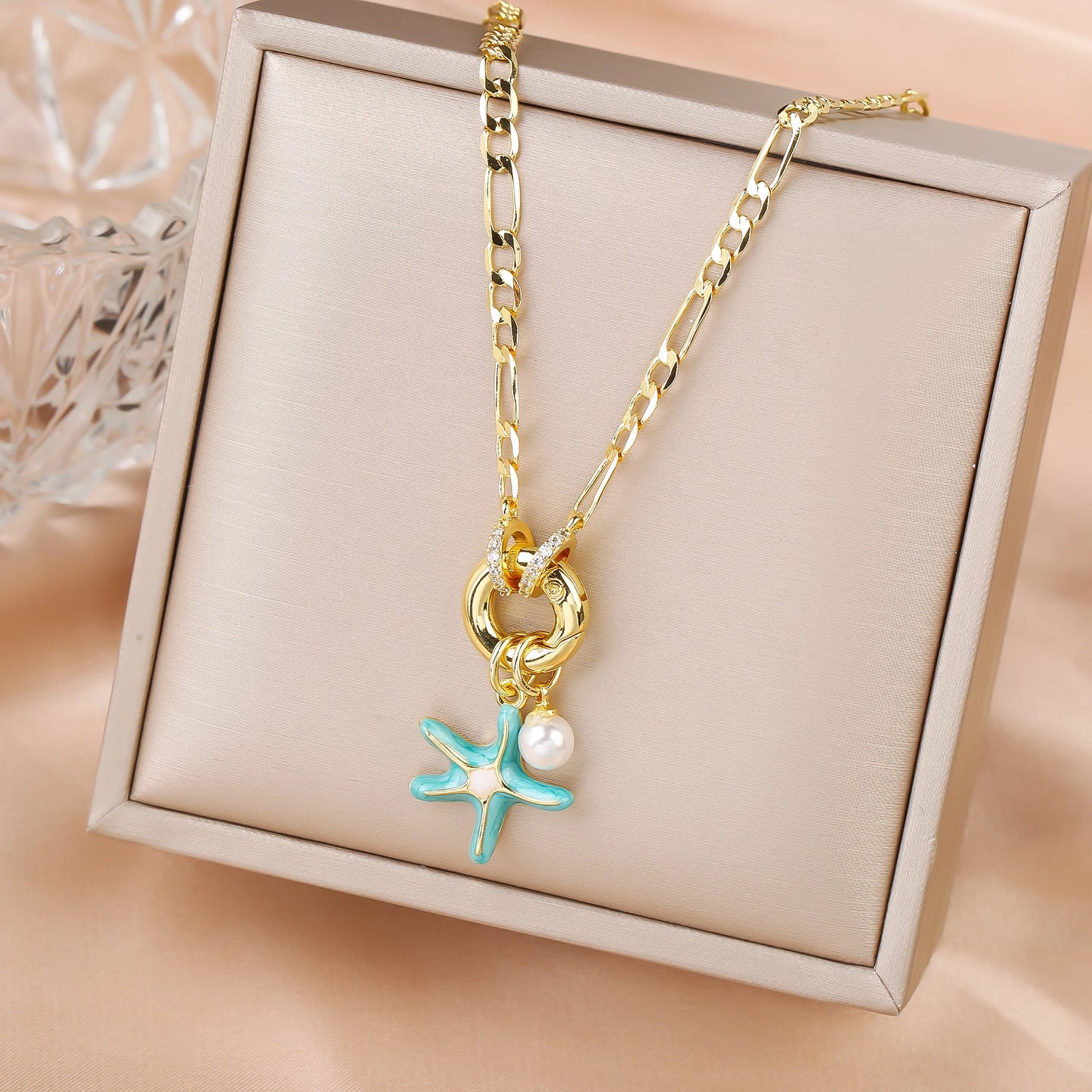 New Arrival Ocean Theme Starfish Pendant 3:1 Chain Necklace Choker for Woman Classic Party New Trend Aesthetic Jewelry Gift