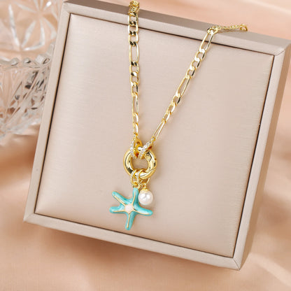 New Arrival Ocean Theme Starfish Pendant 3:1 Chain Necklace Choker for Woman Classic Party New Trend Aesthetic Jewelry Gift