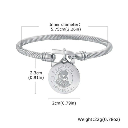 Prjewel Unique Stainless Steel Bracelets For Women Padre Pio Catholic Saint Round Accessory Bangles Religious Jewelry Set Gifts