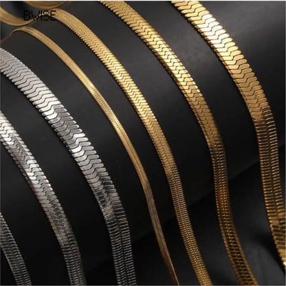 Hot Fashion Unisex Snake Chain Women Necklace Choker Stainless Steel Herringbone Gold Color Chain Necklace For Women Jewelry