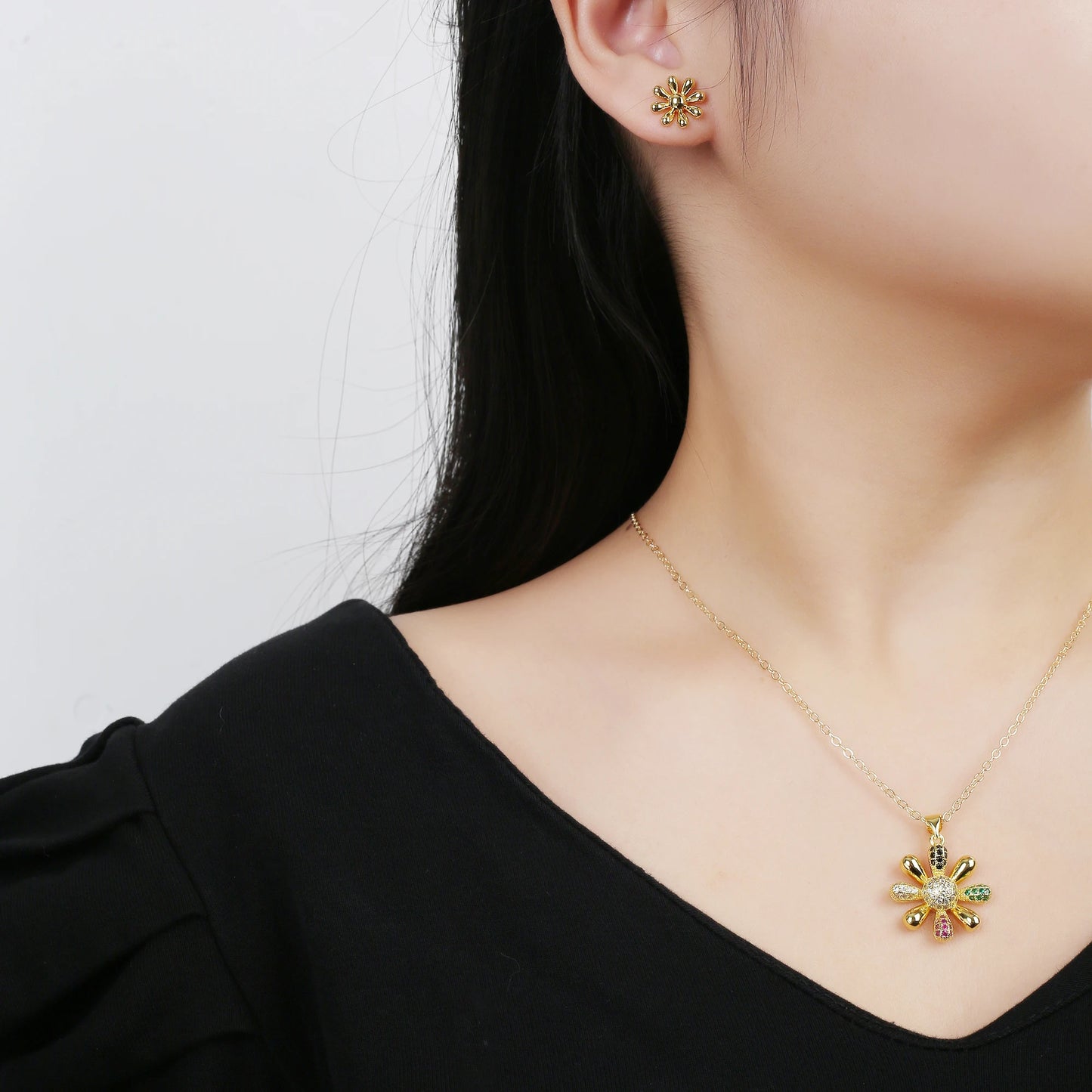 Light Luxury Sparkling Zircon Comma Jewelry Set Simple Teardrop Heart Necklace Earrings Classic for Woman New Fashion Jewelry