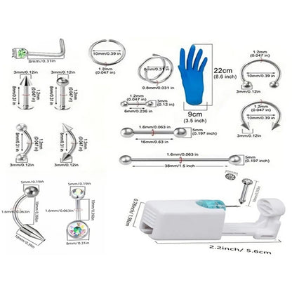 67/70/101/111Pcs Sterile Ear Piercing Kit,Tragus Helix Cartilage No Pain Piercer Tool Machine Set Stud Jewelry