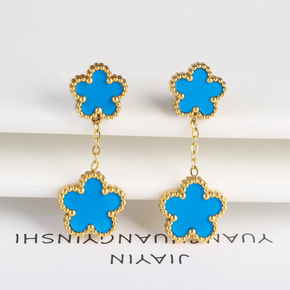 Luxury Stainless Steel Double Layer Five Leaf Flower Drop Earrings Fine Party Wedding Gift Temperament for Woman Flower Jewelry