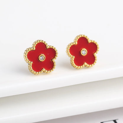 Trending Shell Flower Stainless Steel  Five Leaf Flower Stud Earrings for Women Clover Ear Piercing Fashion Jewelry Party Gifts