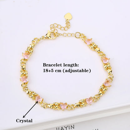 Gold-plated Heart Shape Crystal Cute Animal Bear Adjustable Bracelet Luxury for Women Girls New Fashion Party Jewelry Fine Gift