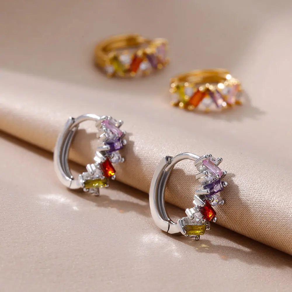 Blue Zircon Earring For Women Girls Stainless Steel Shiny Crystal Hoop Piercing Earring 2024 Trend Luxury Wedding Jewelry Gift