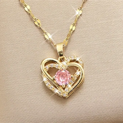1 Pcs Light Luxury Cool Style Love Heart Collection Gold Plated Copper Pendant Necklace With Stainless Steel Chain