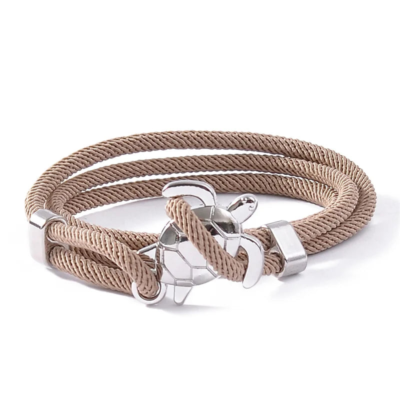 Male Silver Color Sea Turtle Rope Bracelets For Women Men Wristband Jewelry High Quality Milan Line Pure Hand Knitting Bracelet