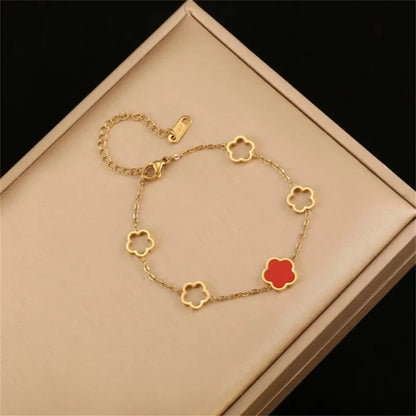 1Pc Trendy Stainless Steel White Black Green Shell Flower Charm Bracelets For Women Girl,Novelty Chain Bracelet Jewelry