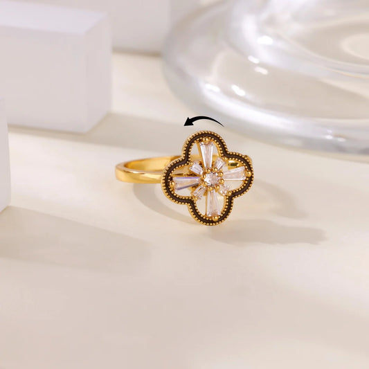 Free Shipping Cute Four Feaf Clover Geometric Ring for Women Stainless Steel Open Ring 2025 Fashion Trend Wedding Couple Jewelry