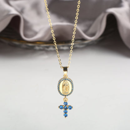 High Quality Bracelet Zirconia Virgin Mary Cross Pendant Necklace Classic for Woman Girl Party Religious Jewelry Accessories
